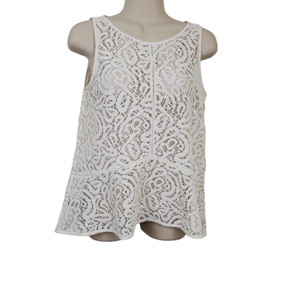 LOFT | PEPLUM CROCHET LACE SLEEVELESS WHITE SHEER BLOUSE TOP WOMEN'S SIZE XS - Picture 4 of 14